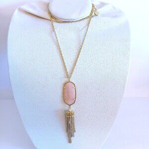 KENDRA SCOTT Rayne Rose Quartz Gold Tone Tassel Necklace